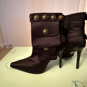 Jeffrey Campbell Black Heeled Boots with Gold Accents